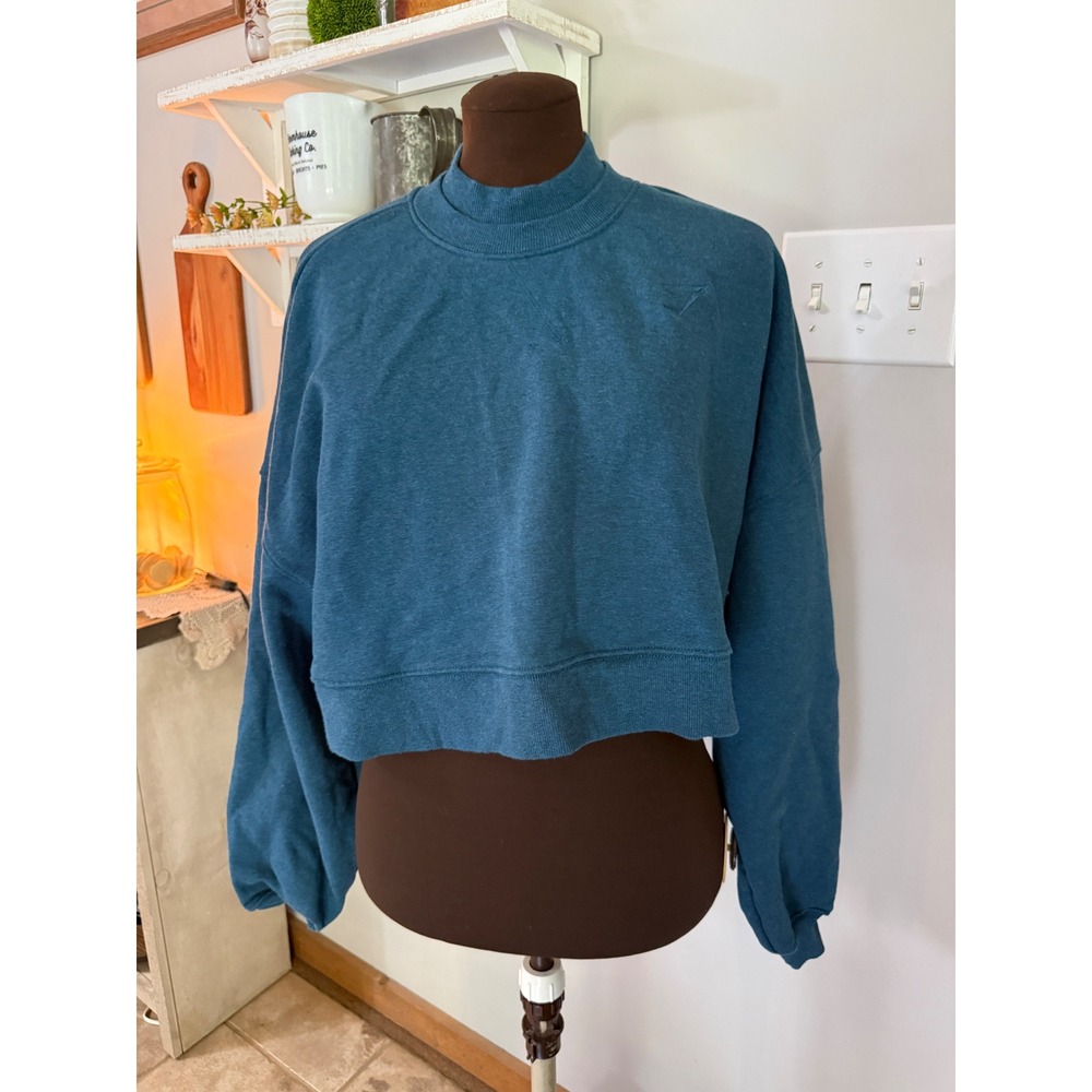 Gymshark Rest Day Sweatshirt XL Teal Blue Cropped Mock Neck lounge athletic